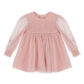 Younger Girls Pink Dotted & Sparkle Tulle Dress 