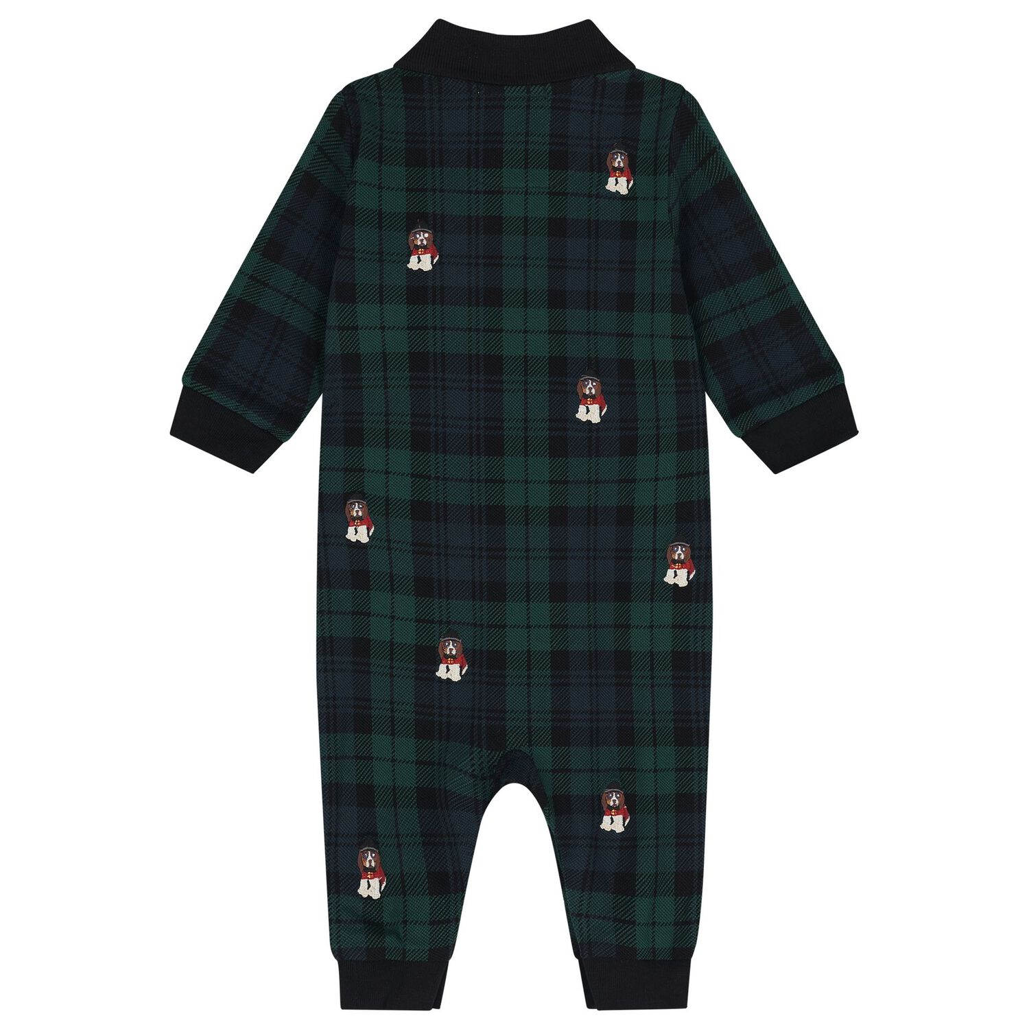 Baby Boys Green & Black Tartan Romper, 1, hi-res