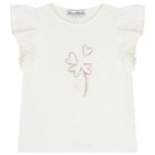 بلوزة بناتي باللون العاجي مزينة بكشكشة و زهور, 1, hi-res