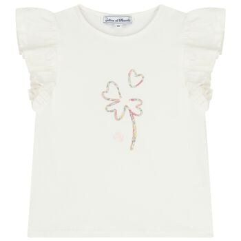 بلوزة بناتي باللون العاجي مزينة بكشكشة و زهور