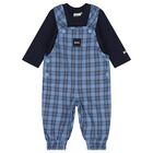 Baby Boys Blue & Navy Blue Dungaree Gift Set, 1, hi-res