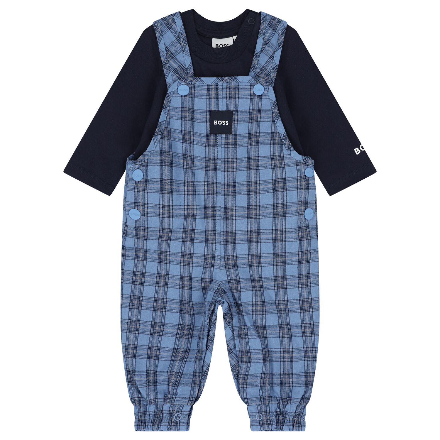 Baby Boys Blue & Navy Blue Dungaree Gift Set, 1, hi-res