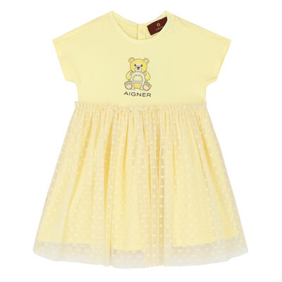 Younger Girls Yellow Logo Tulle Dress