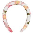 Girls Pink Floral Embroidered Headband, 1, hi-res