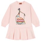 Girls Pink Embroidered Logo Dress, 1, hi-res
