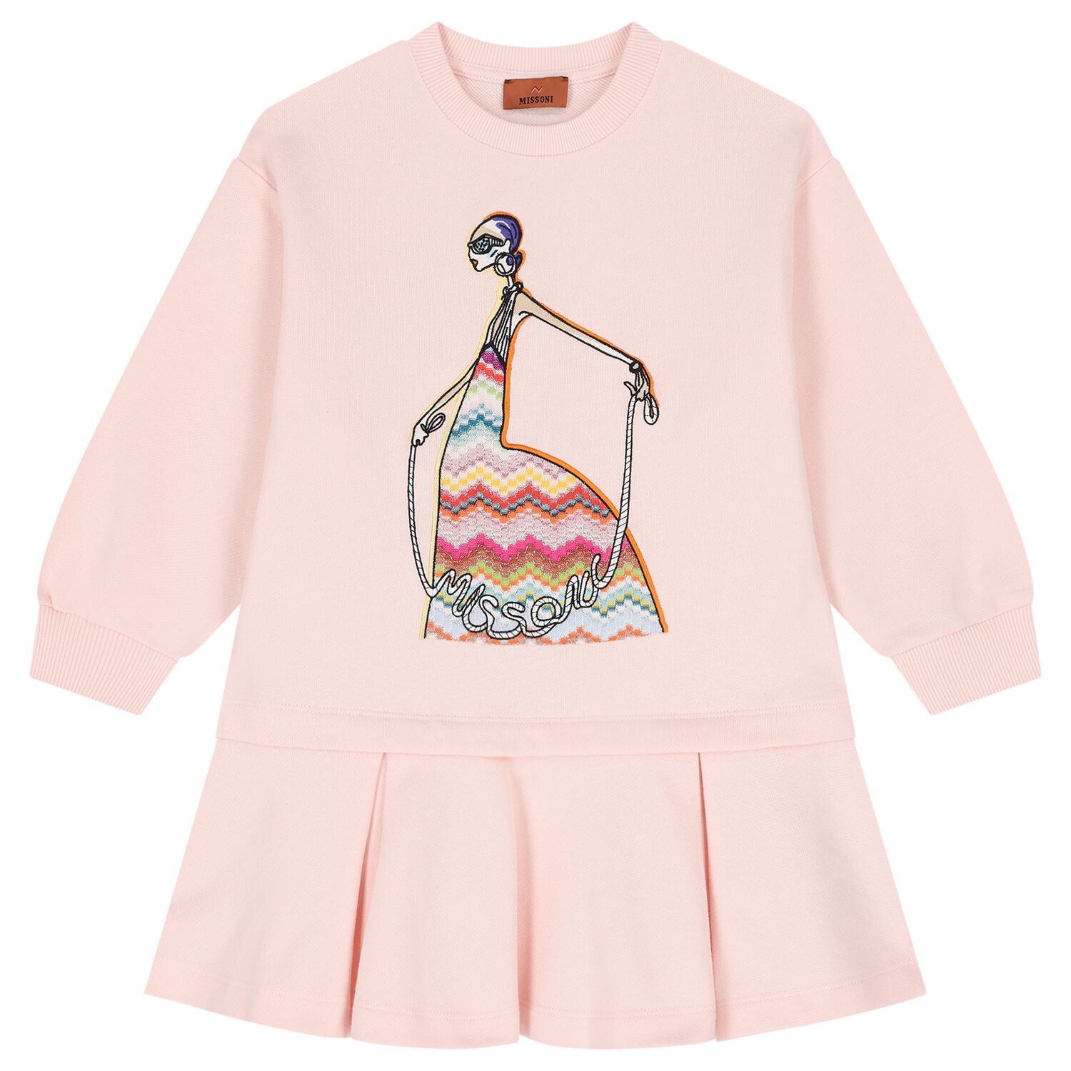 Girls Pink Embroidered Logo Dress, 1, hi-res