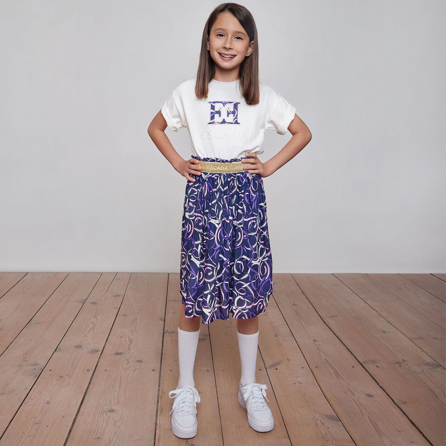 تيشيرت بنات بالشعار باللون العاجى, 1, hi-res