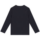Boys Navy Logo Long Sleeve Top, 2, hi-res
