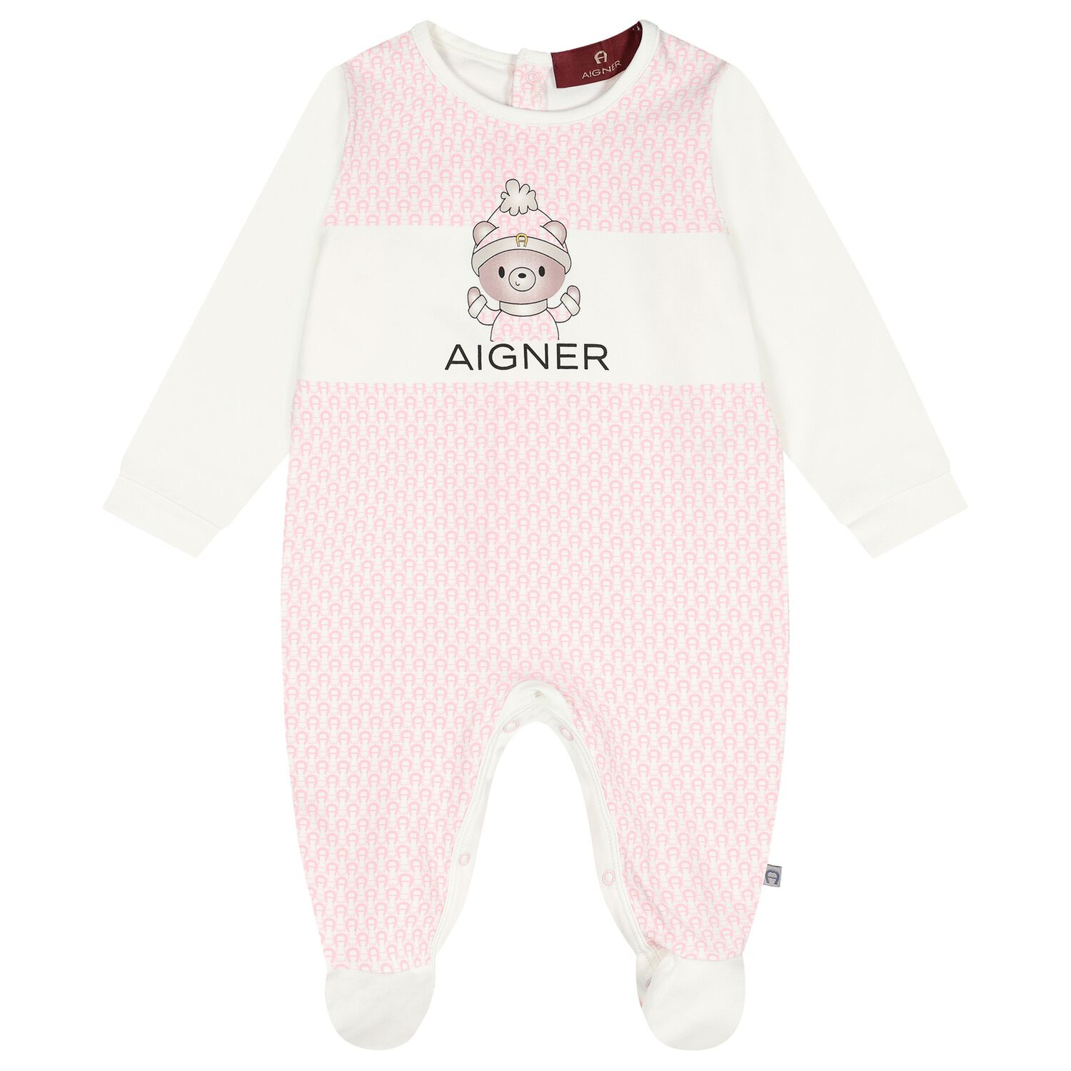 Baby Girls Ivory & Pink Teddy Bear Logo Babygrow, 3, hi-res