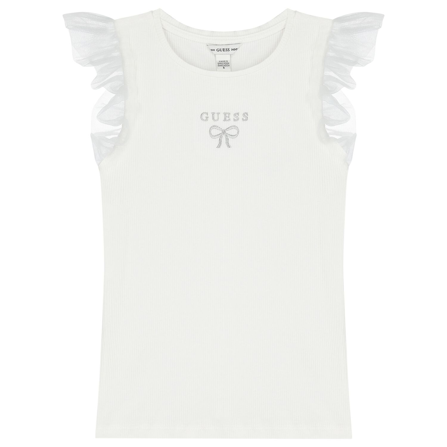 Girls White Logo Ribbed Top, 1, hi-res