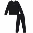 Boys Black Logo Tracksuit, 2, hi-res