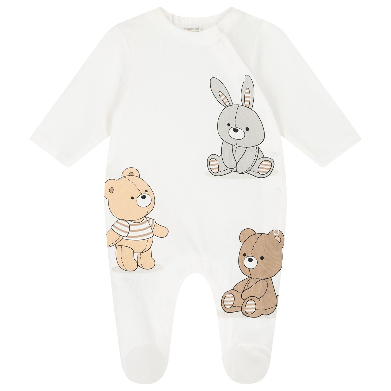 Brown & White Cotton Teddy Bear Babygrows ( 2-Pack ), 1, hi-res