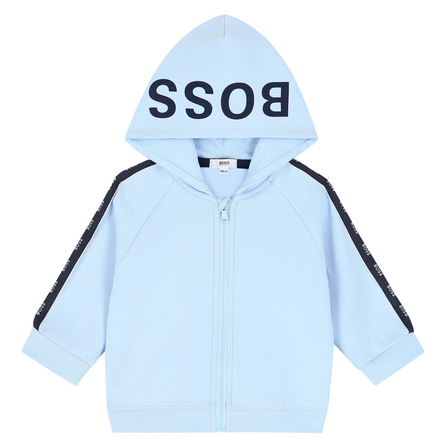 Baby Boys Blue Logo Zip Up Hooded Top, 1, hi-res image number null