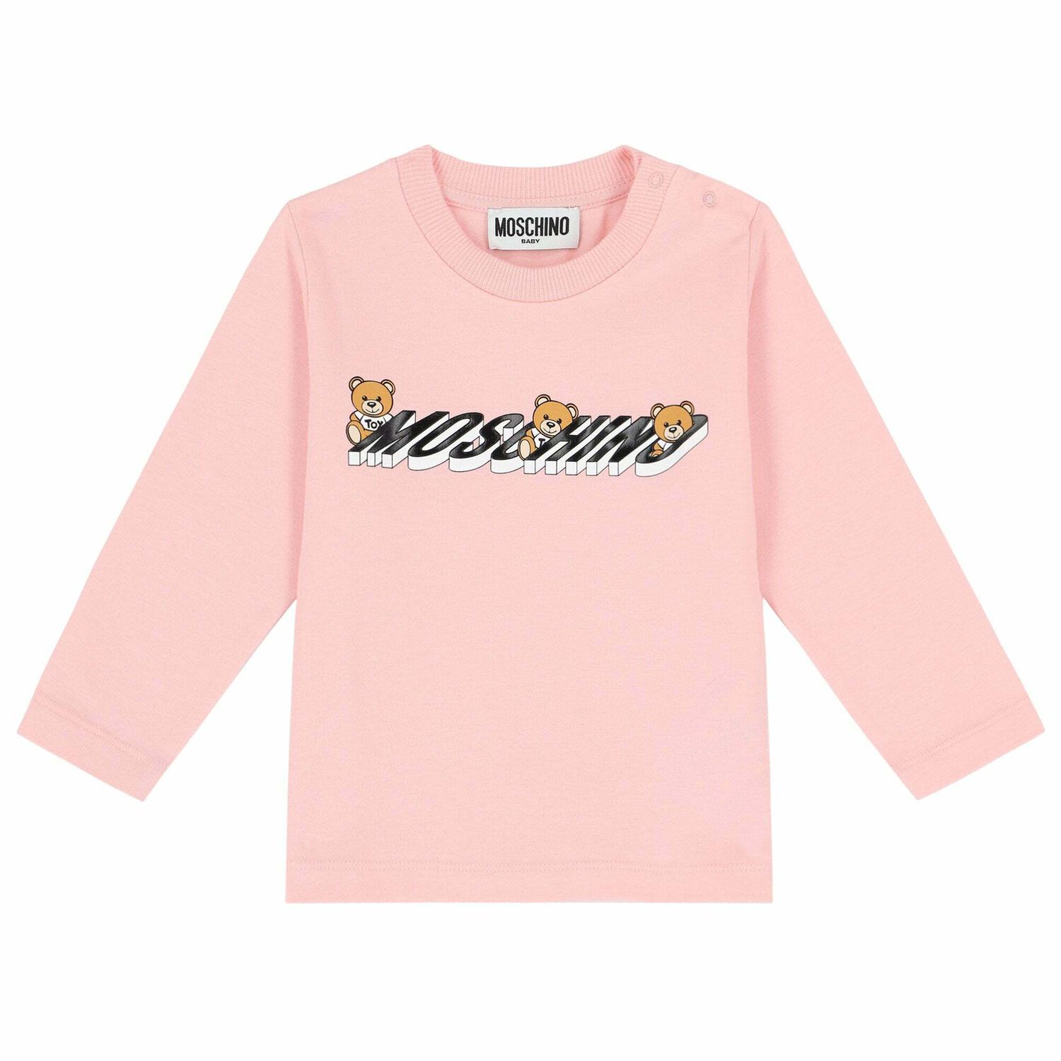 Pink Teddy Logo Long Sleeve Top, 2, hi-res