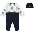 Baby Boys White & Navy Blue Babygrow Set, 1, hi-res