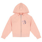 Girls Pink Logo Hooded Zip-Up Top, 1, hi-res