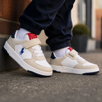 Boys White & Beige Logo Trainers