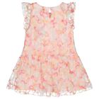 Girls Pink Logo Floral Tulle Dress, 2, hi-res