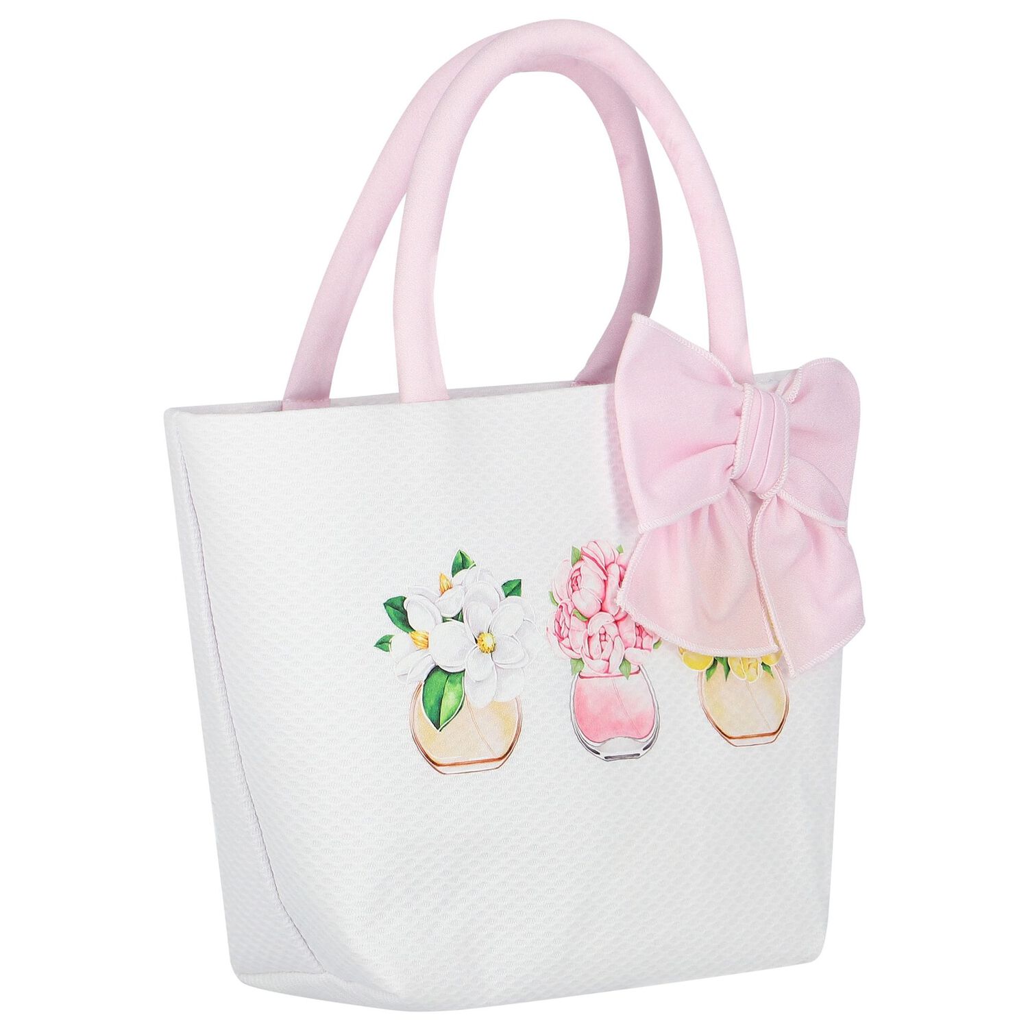 Girls Pink & Ivory Bow Floral Hand Bag, 1, hi-res image number null