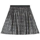 Girls Navy & Gold Logo Pleated Skirt, 1, hi-res