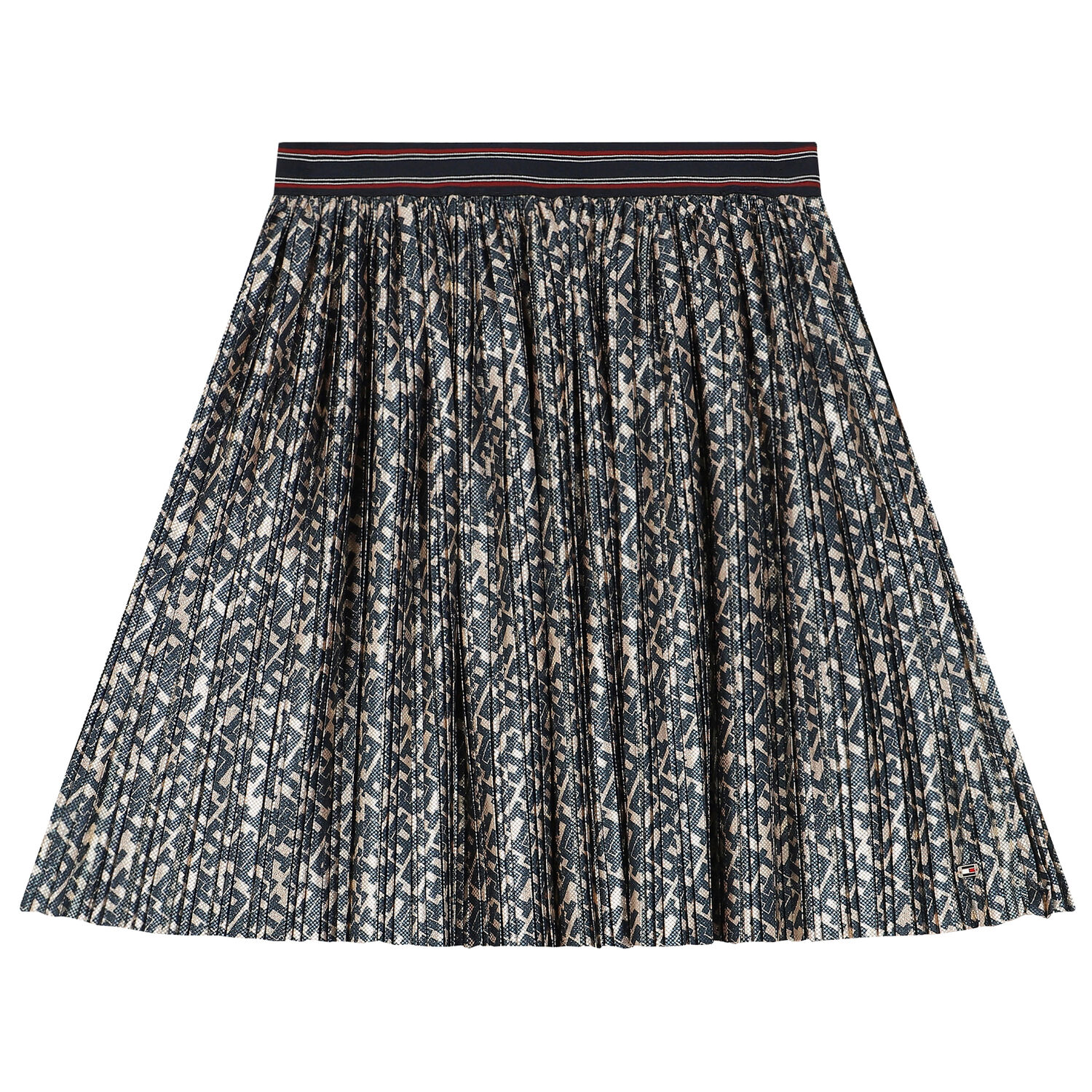 Girls Navy & Gold Logo Pleated Skirt, 1, hi-res