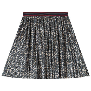 Girls Navy & Gold Logo Pleated Skirt