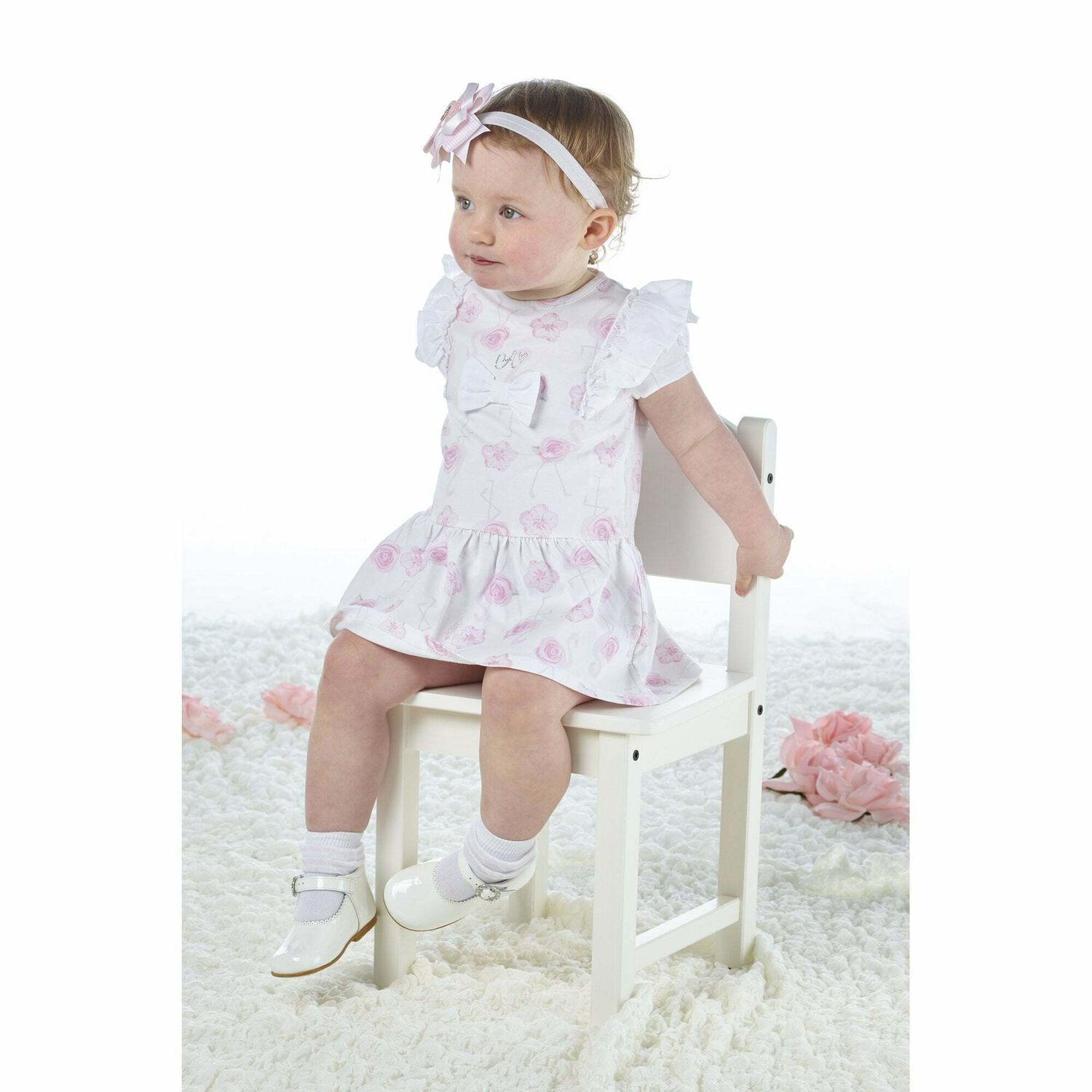 Younger Girls Pink & White Dress, 1, hi-res