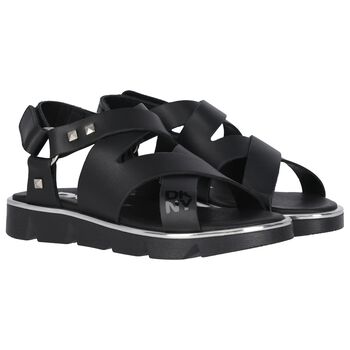 Girls Black Logo Sandals