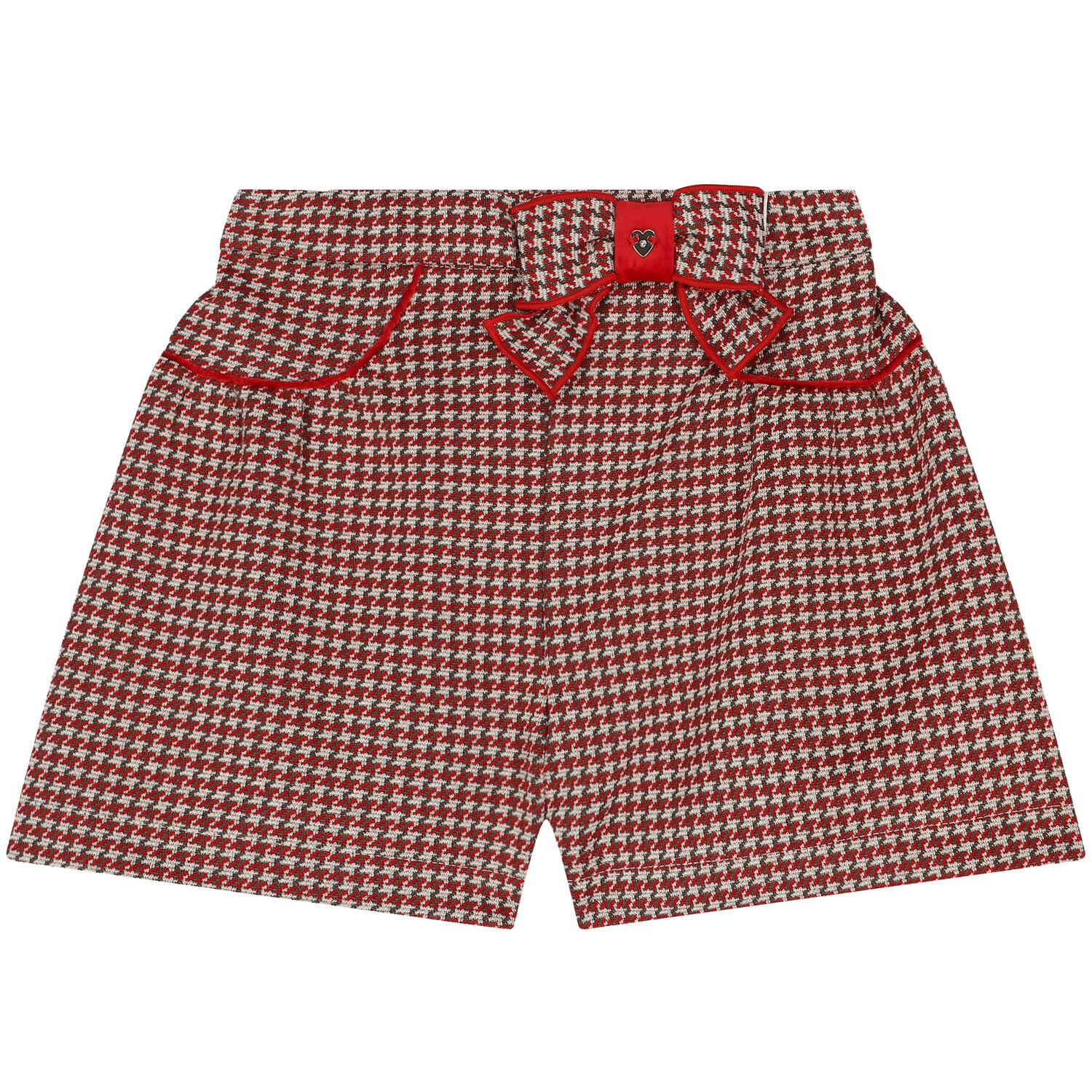 Girls Red & Ivory Houndstooth Shorts, 1, hi-res image number null