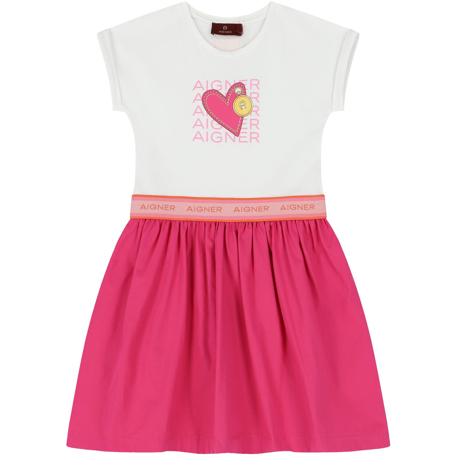 Girls White & Pink Logo Heart Dress, 1, hi-res