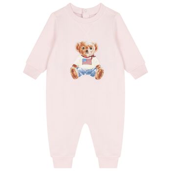 Baby Girls Pink Polo Bear Romper