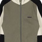 Boys Green, Black & Ivory Logo Hooded Zip Up Top, 3, hi-res