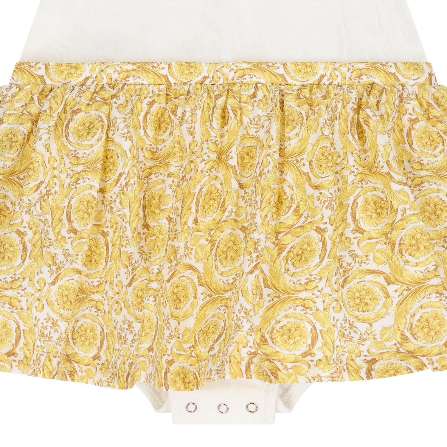 Baby Girls Ivory & Gold Barocco Bodysuit Dress, 1, hi-res