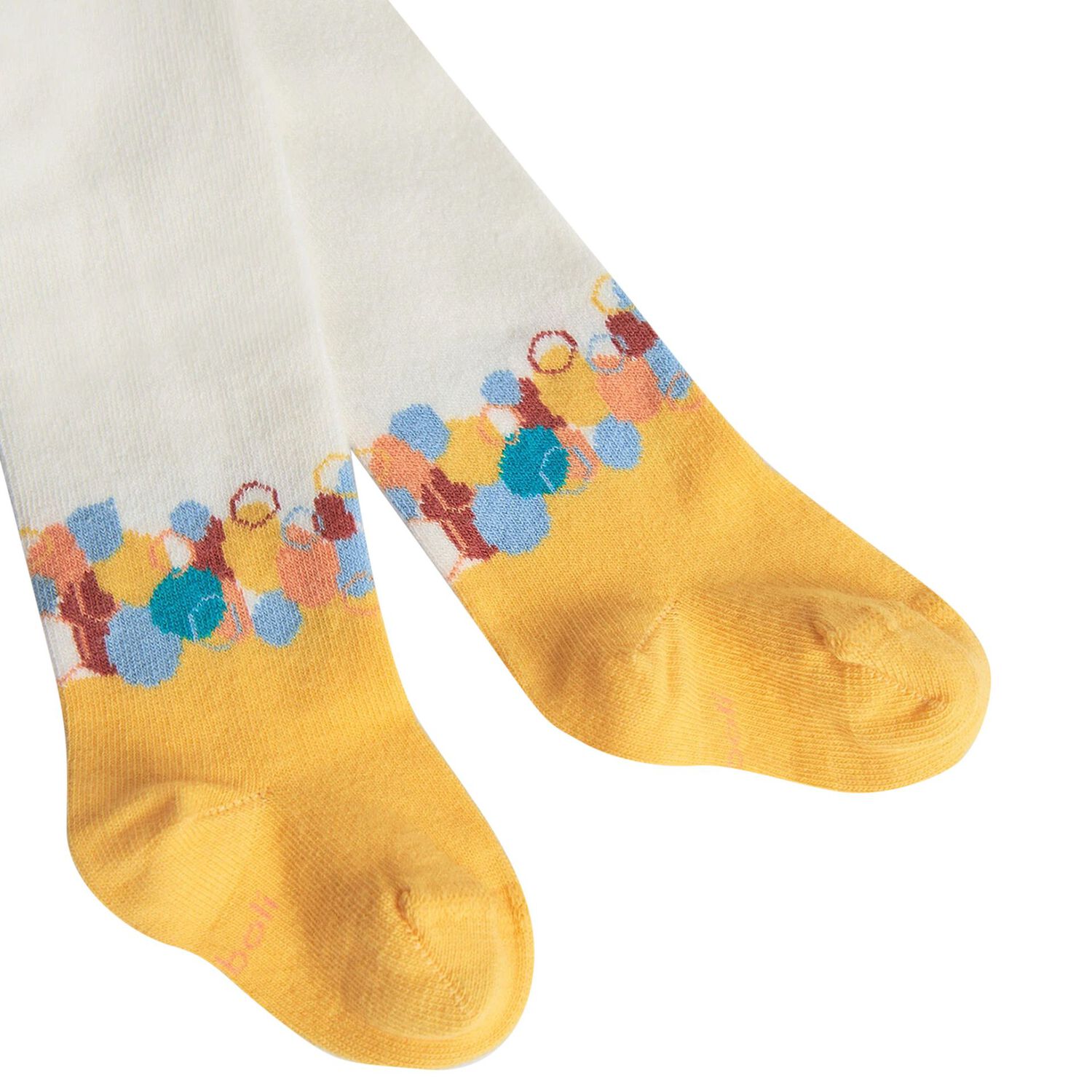 Younger Girls Ivory & Yellow Logo Tights, 1, hi-res image number null