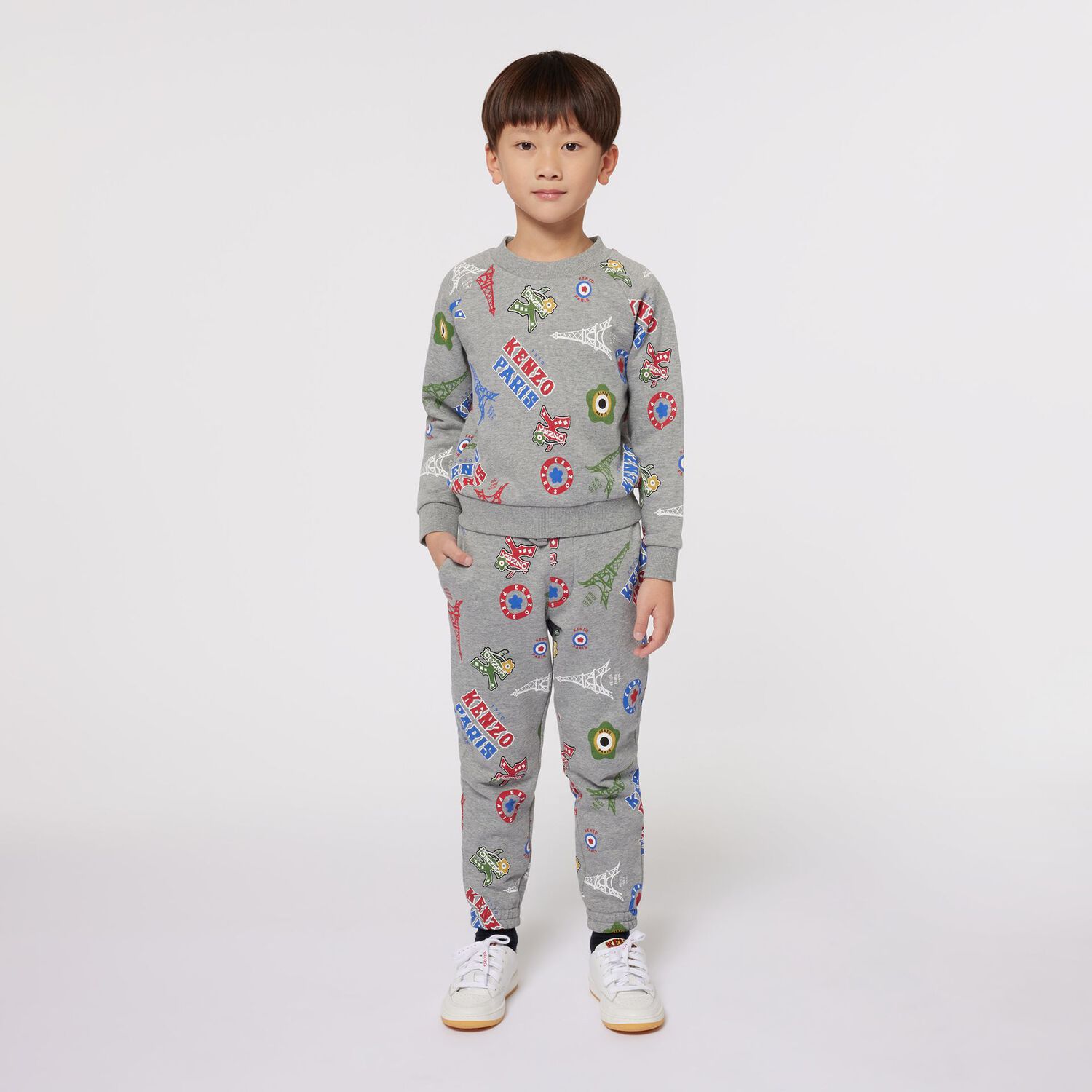 بنطلون رياضى بالشعار باللون الرمادى للاولاد, 1, hi-res