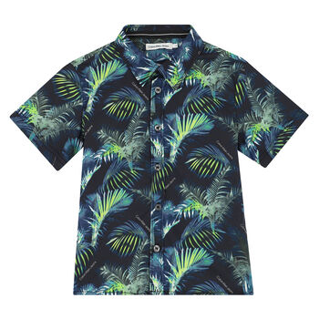 Boys Navy & Green Palm Shirt