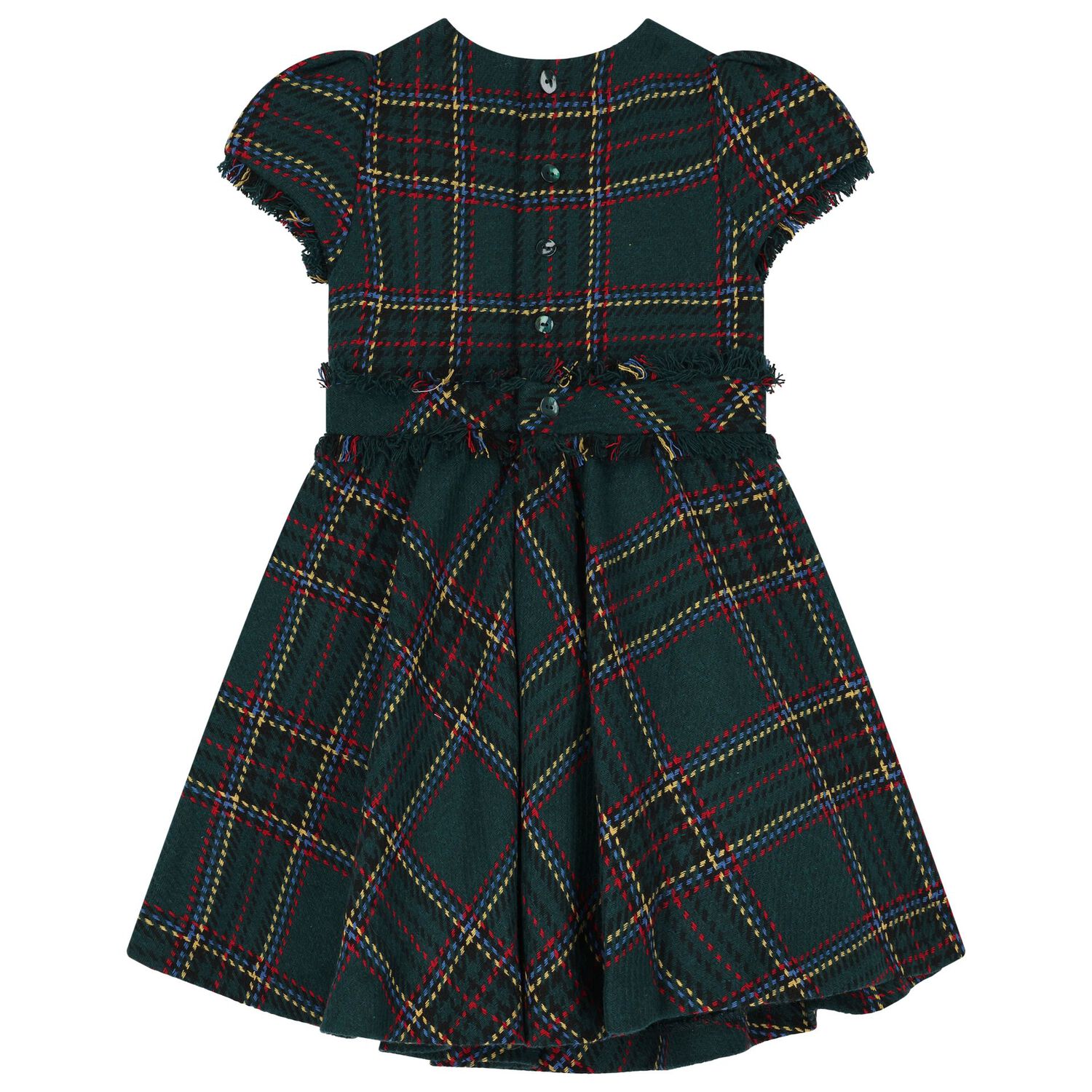 Girls Green Tartan Tweed Dress, 1, hi-res