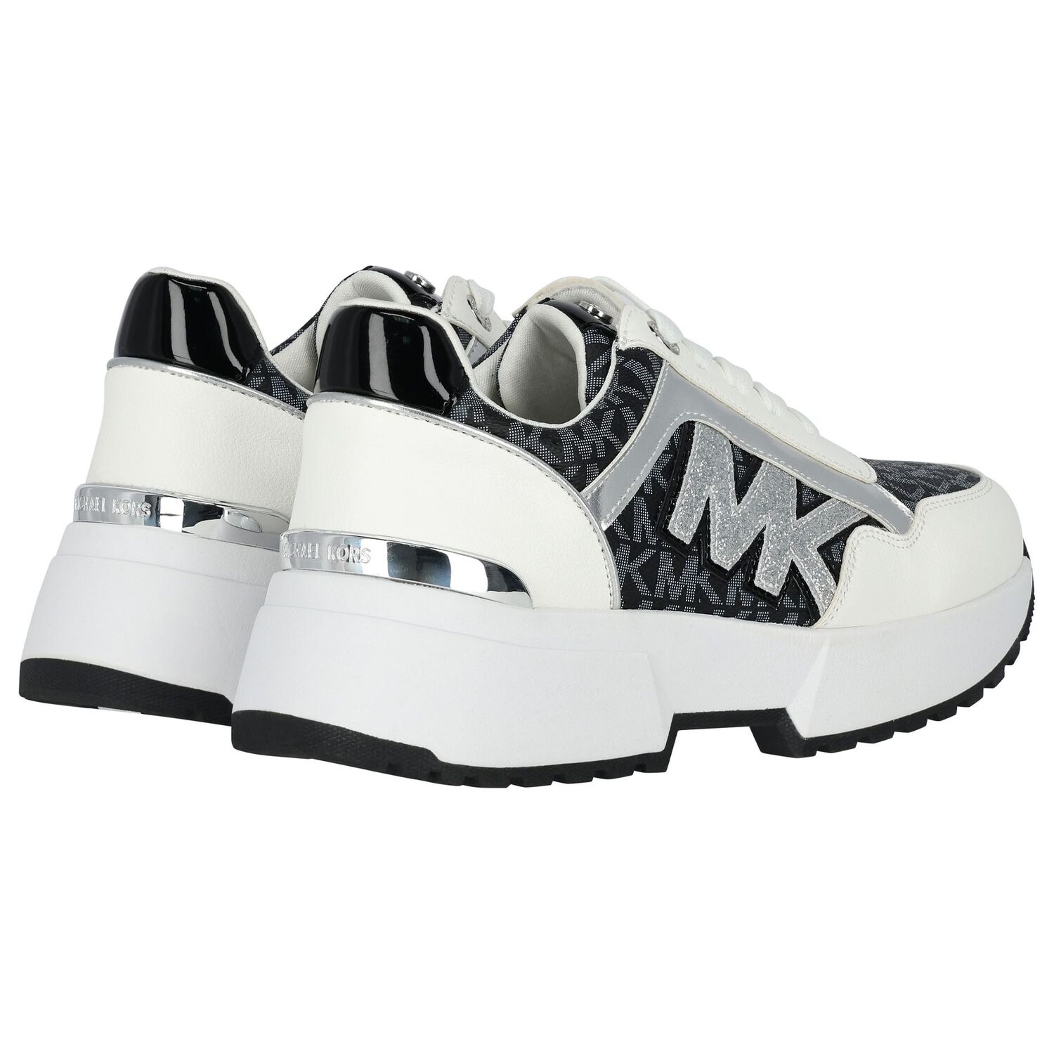 Girls White & Black Logo Trainers, 1, hi-res image number null