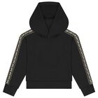 Girls Black Logo Hooded Top, 1, hi-res