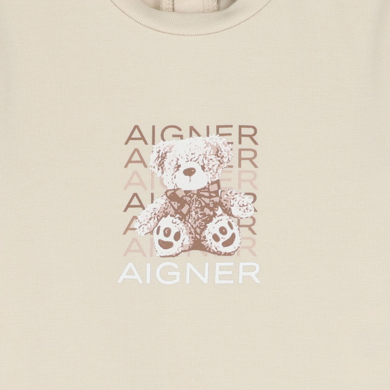 Beige & Ivory Teddy Bear Logo Babygrow, 1, hi-res
