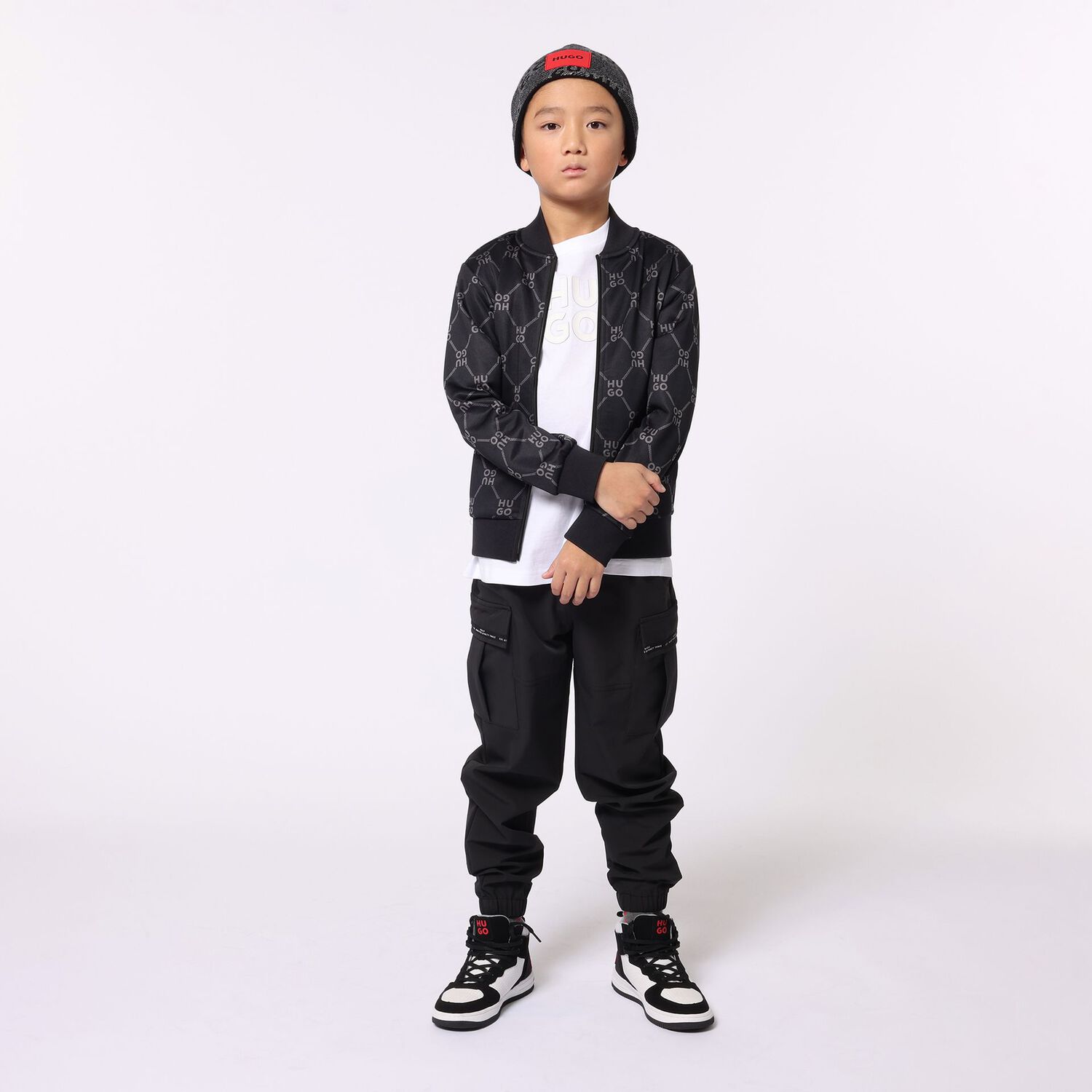 Boys Black Logo Zip Up Top, 1, hi-res image number null