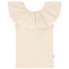 Girls Beige Ruffled Collar T-Shirt, 1, hi-res