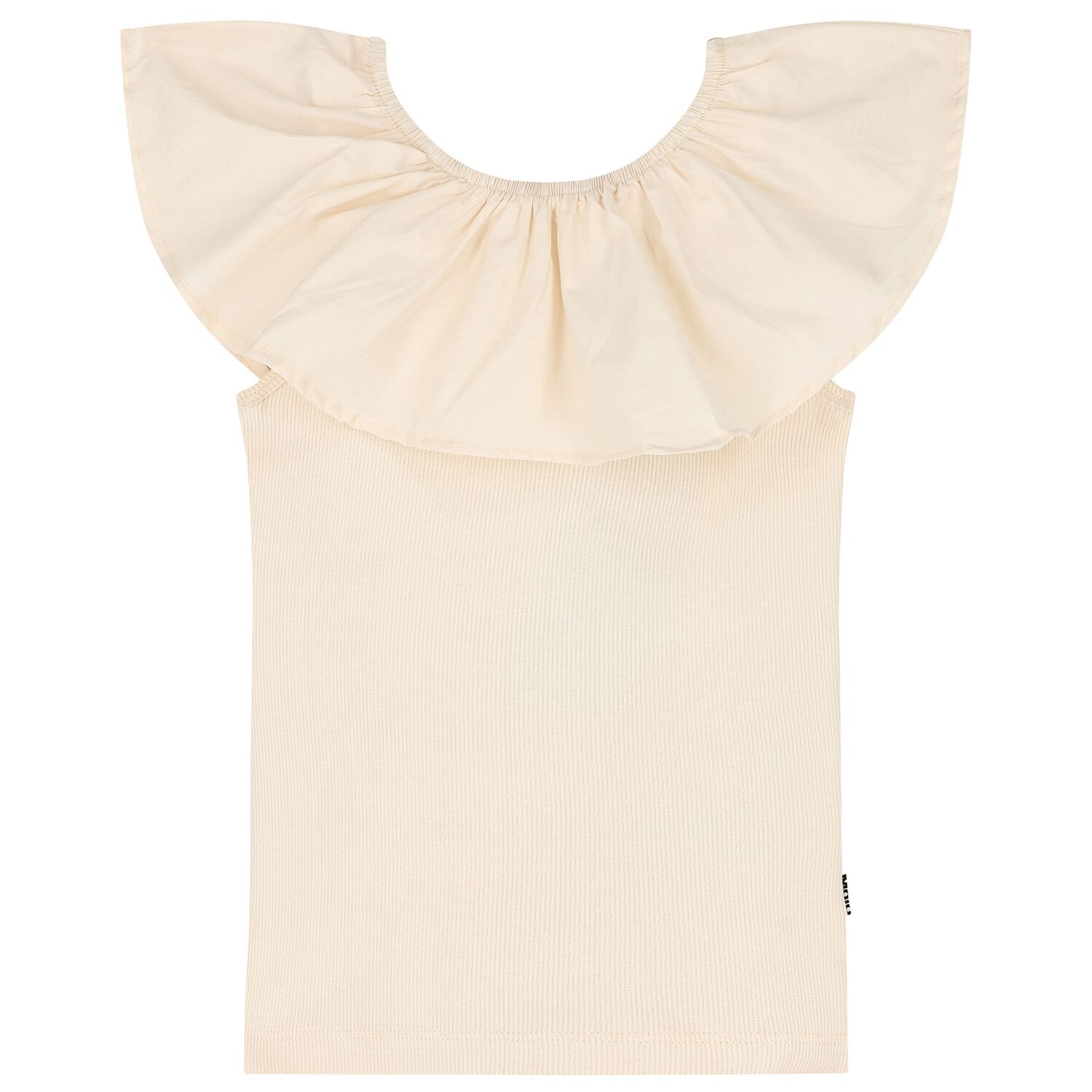 Girls Beige Ruffled Collar T-Shirt, 1, hi-res image number null