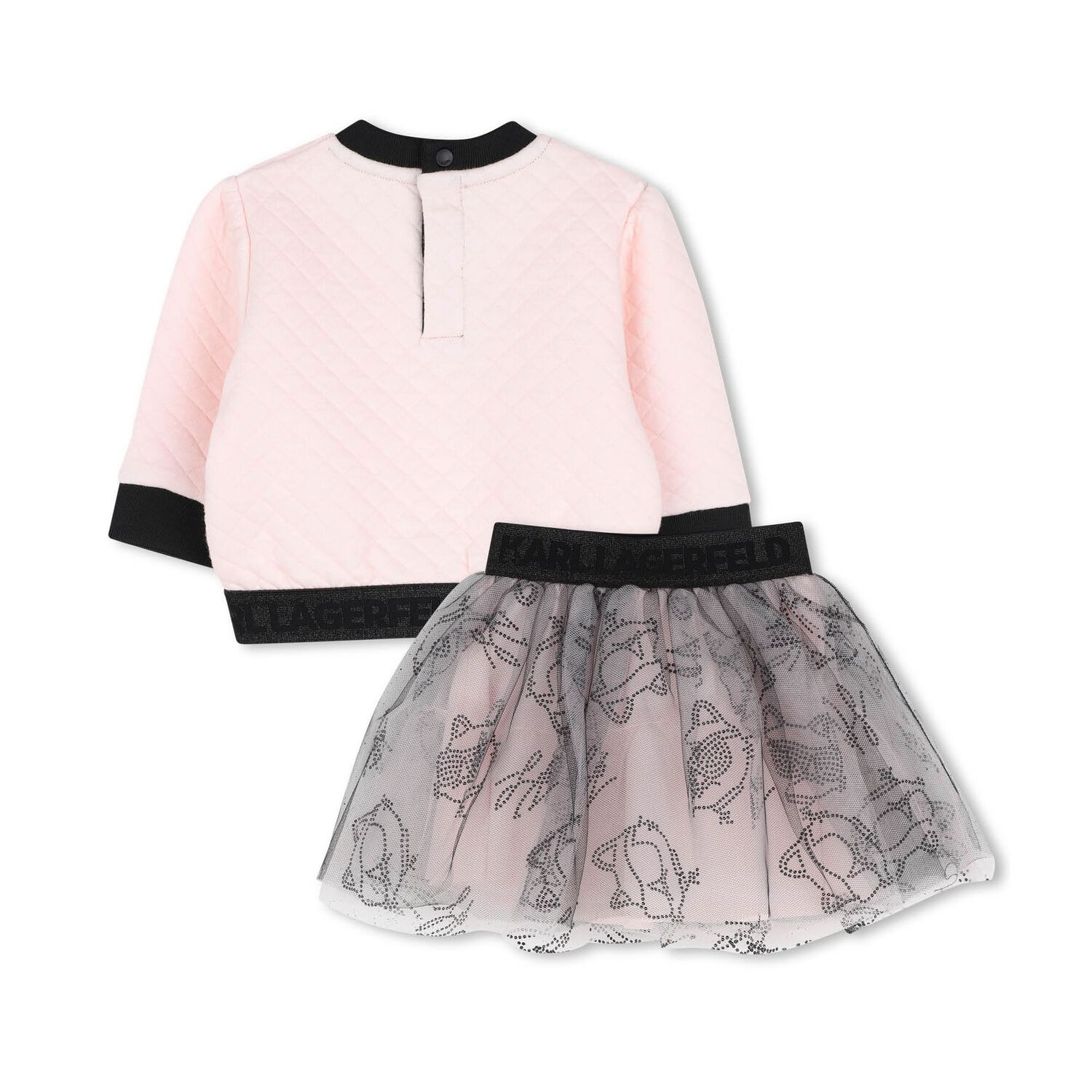 Younger Girls Pink & Black Logo Tulle Skirt Set, 1, hi-res