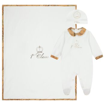 White & Beige Geo Map Babygrow Gift Set