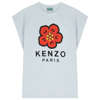 فستان مزين بالزهور باللون الازرق للبنات 