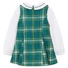 Girls Green & White Pinafore Dress, 1, hi-res