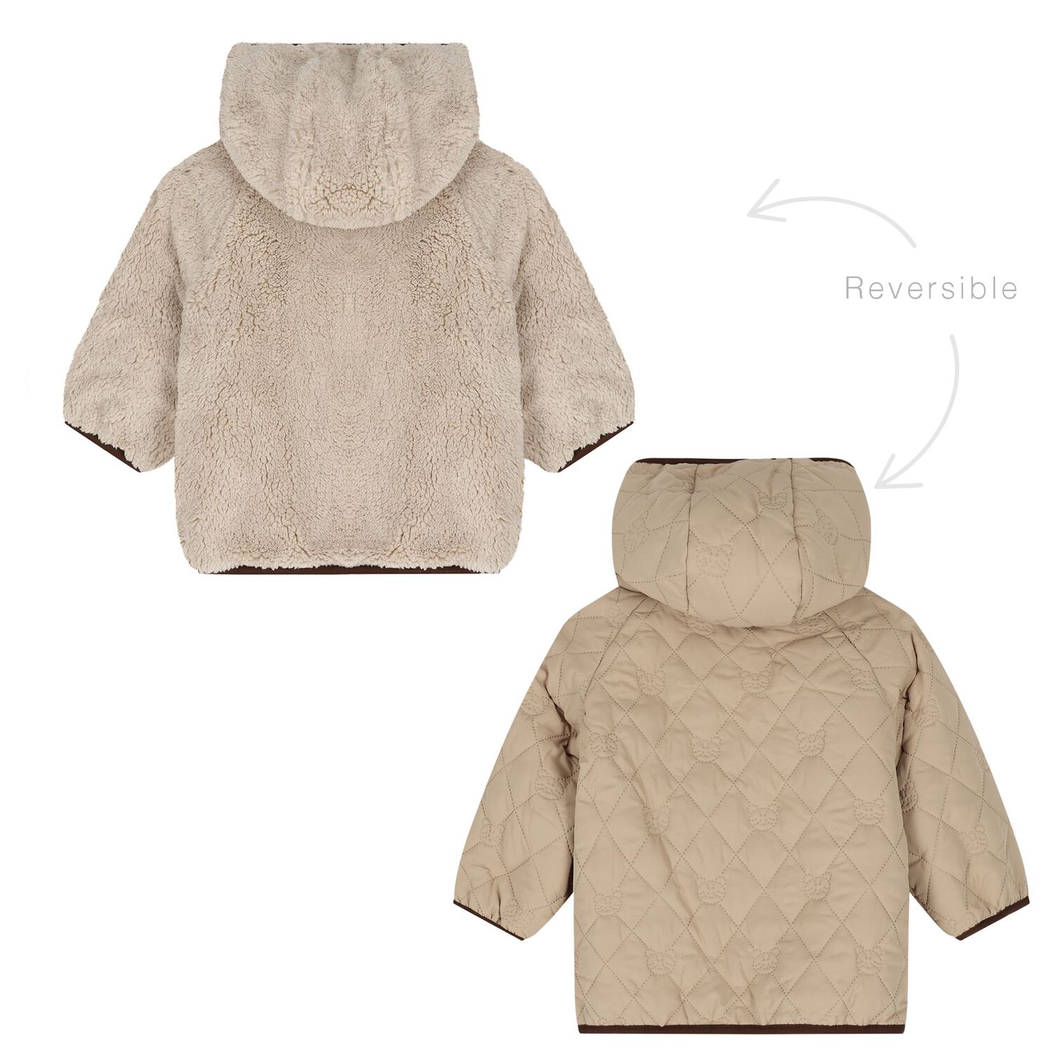 Younger Boys Beige Sherpa Reversible Jacket, 1, hi-res