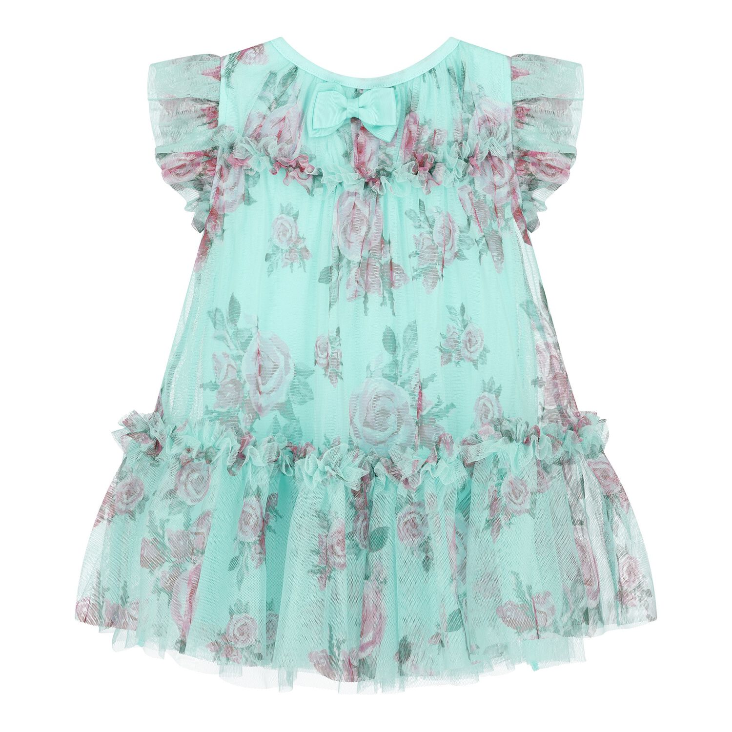 Baby Girls Aqua Roses Tulle Dress, 1, hi-res image number null