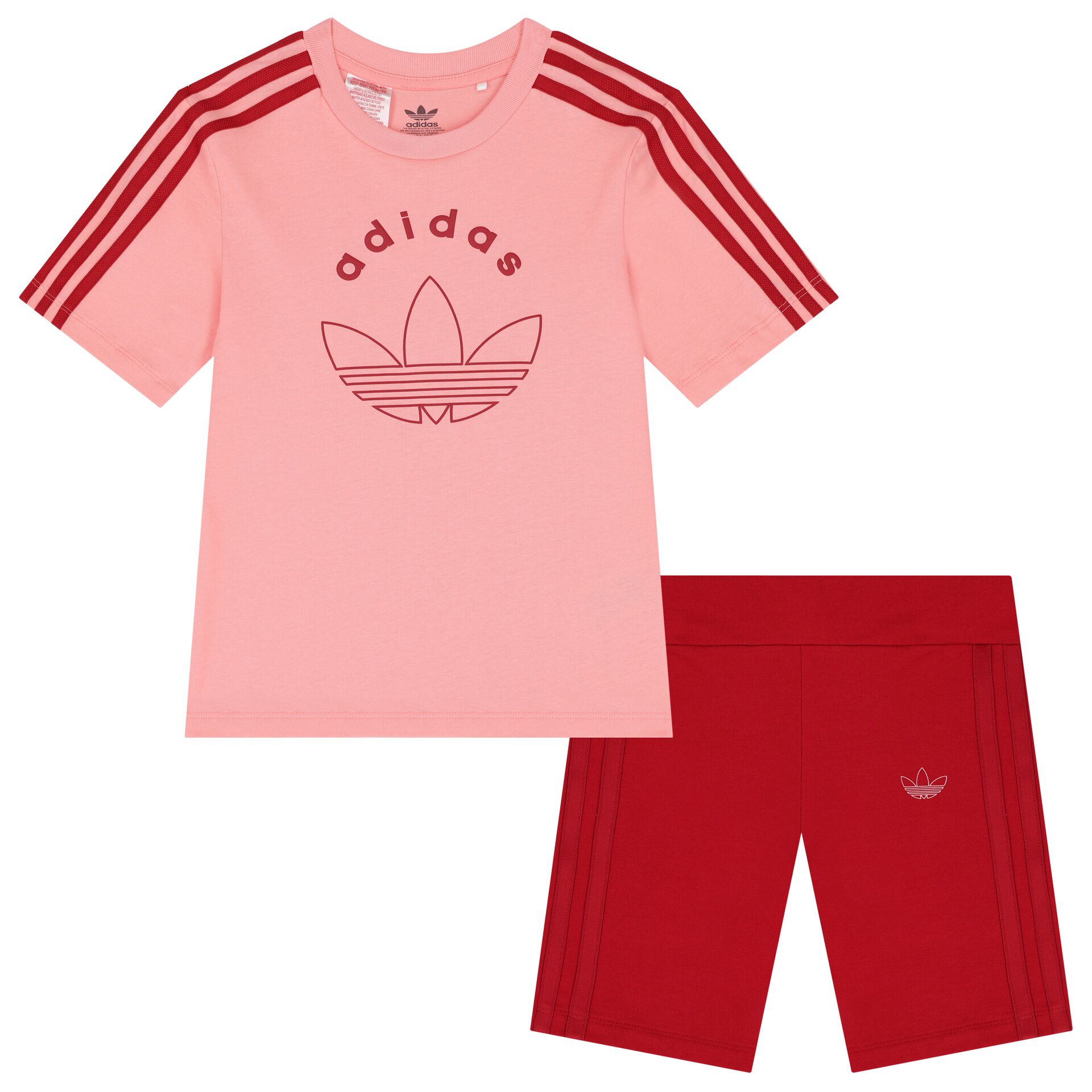 Adidas Kids Girls Pink Red Logo Shorts Set Junior Couture UAE